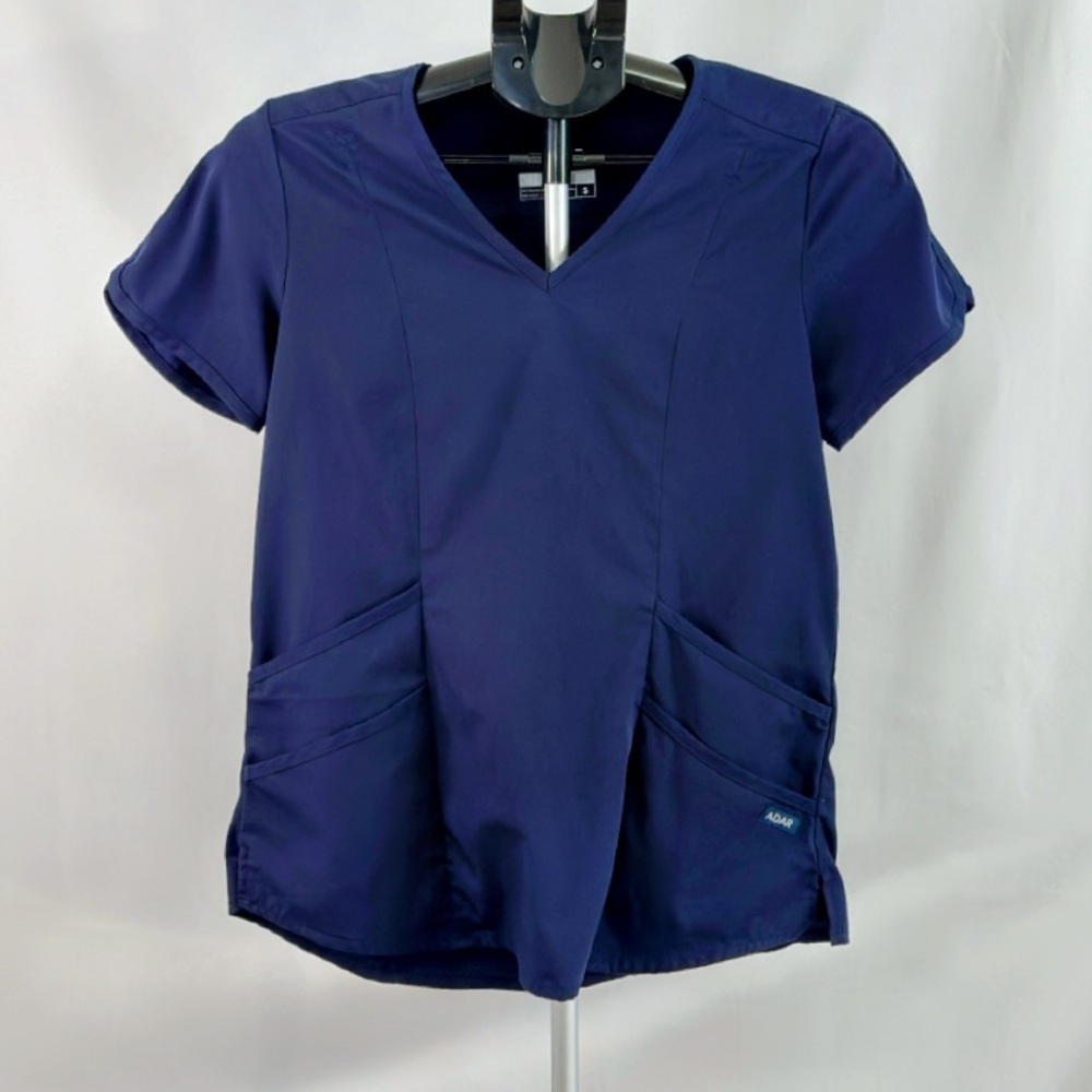 Adar PRO Scrub Top Womens‎ Small Navy V Neck Medical Nursing Uniform Shirt S
